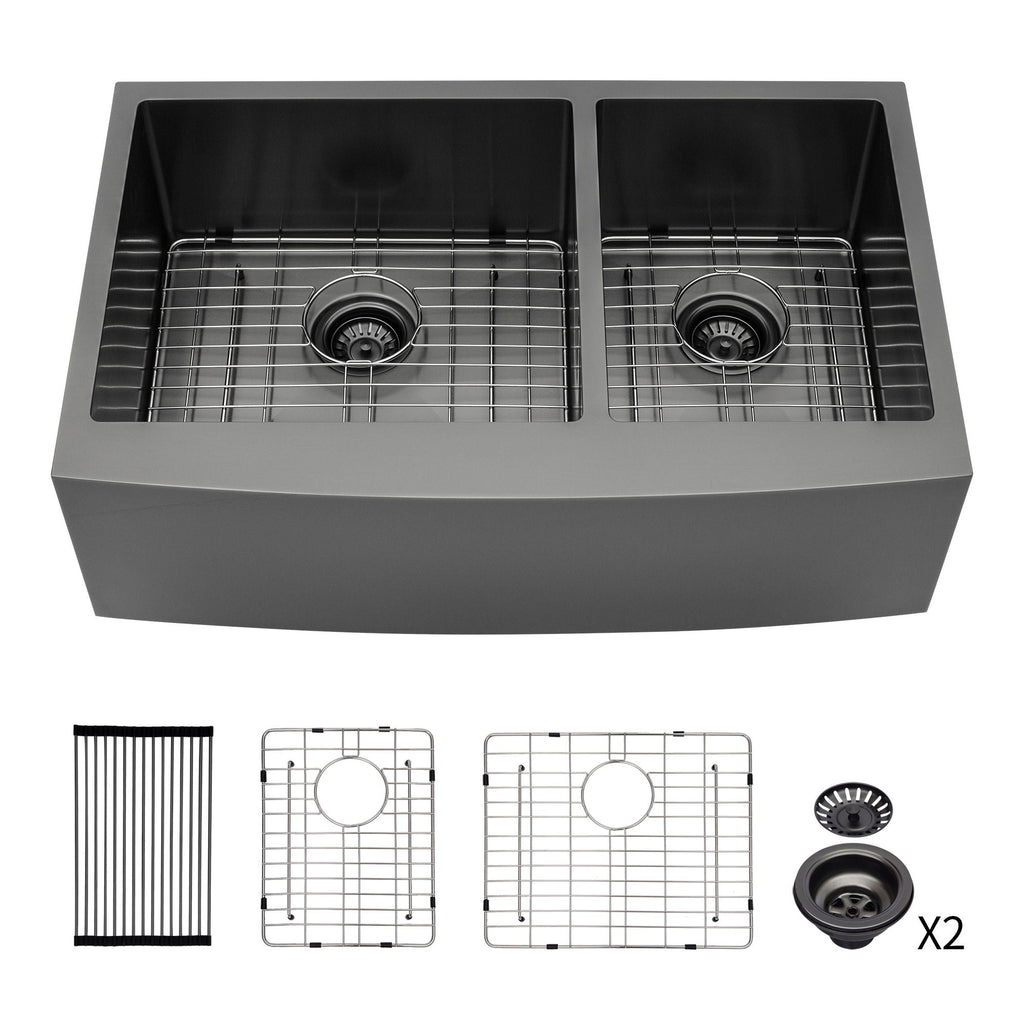 Double Bowl Farmhouse Sink, Stainless Steel Apron Front
