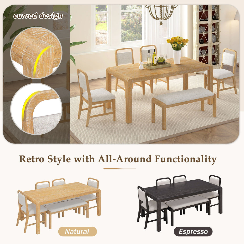 Extendable Dining Table Set with 4 Upholstered Chairs and 1 Bench