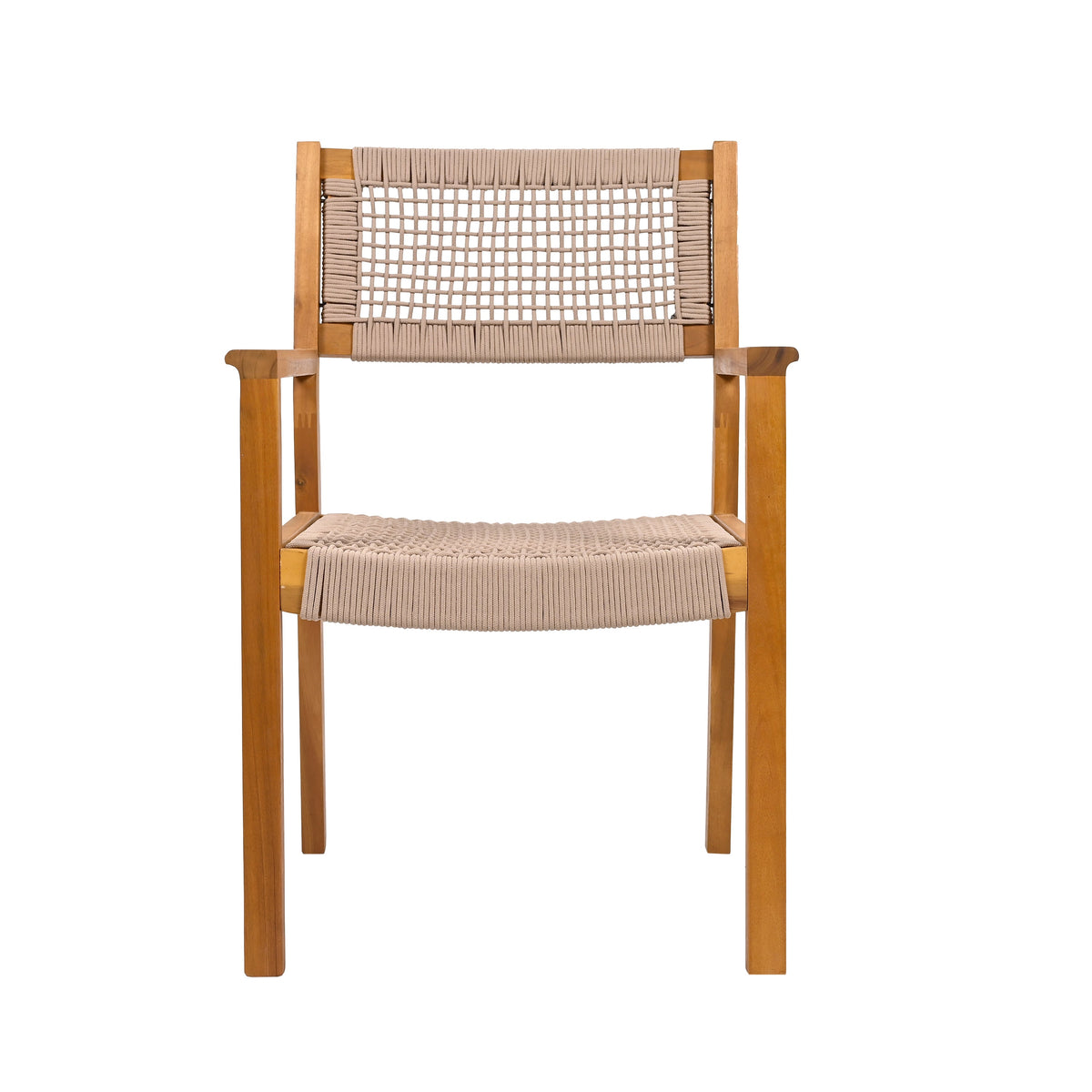 Braided Dining Chair Set of 2 with Acacia Wood & Rope - Light Brown