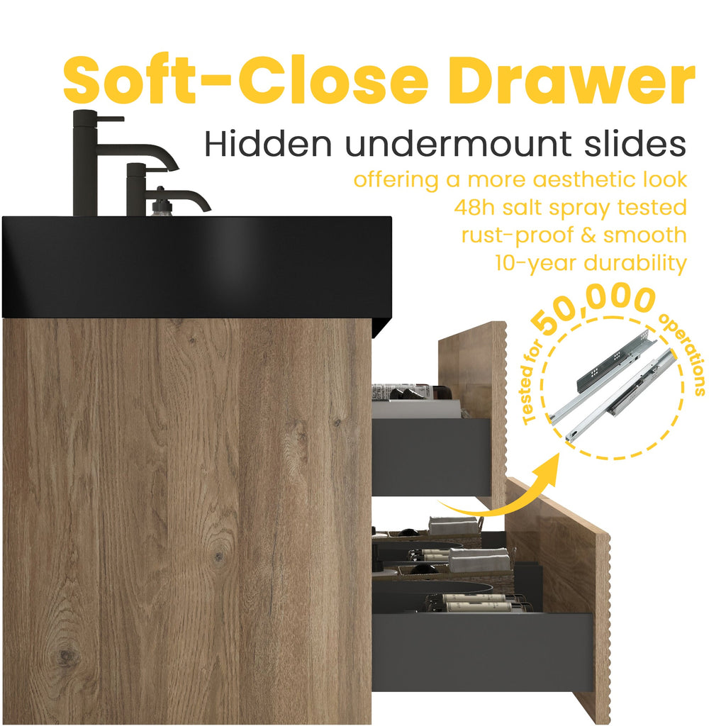 Grace 72'' Bathroom Vanity with Soft-Close Drawers - Walnut/Black