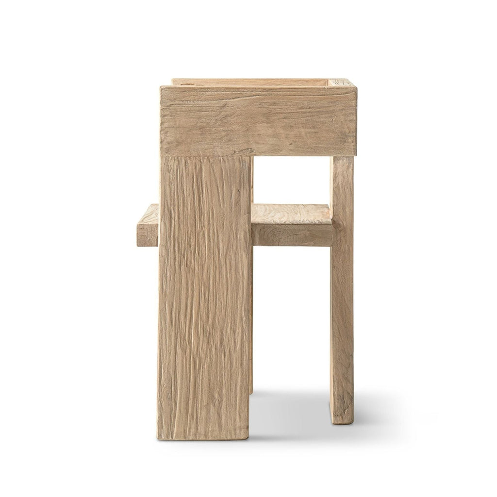 Sculptural Block Accent Chair with Reclaimed Elm Construction - Brown