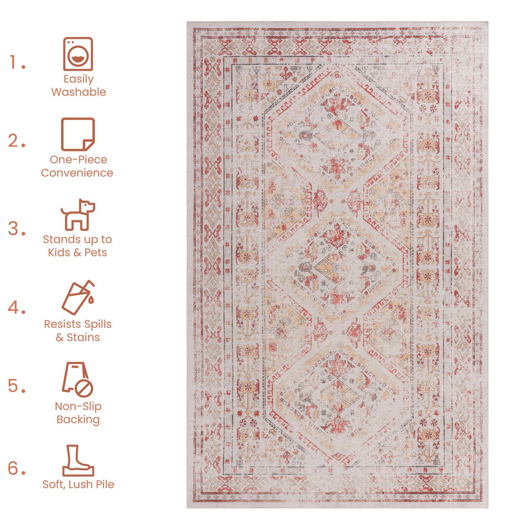 Washable Runner Rug with Easy Care - Beige, Dark Gray, or Black