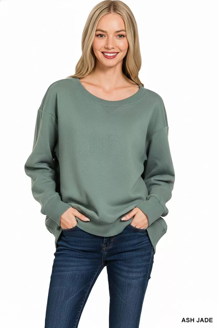 Zenana Fleece Boat Neck Sweatshirt