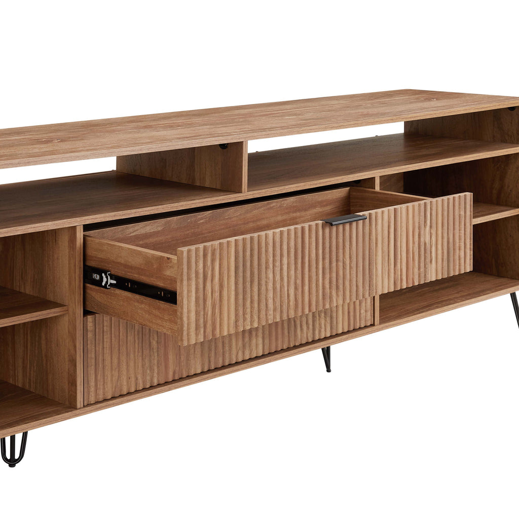 Fluted TV Stand with Storage and Metal Legs - Multiple Colors