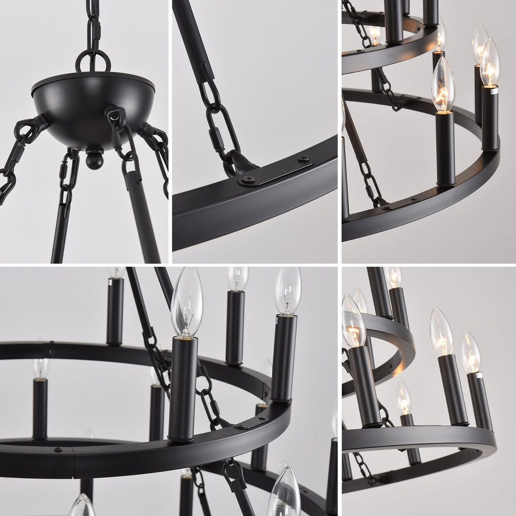 39.37 Inch 3-Tiers Wagon Wheel Chandelier