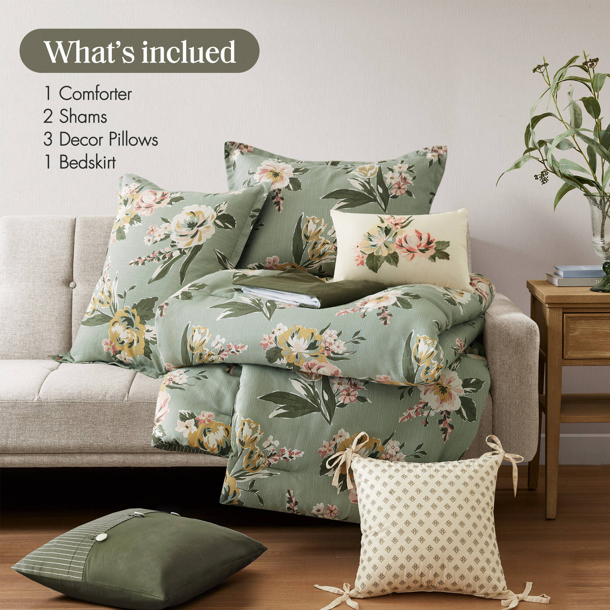 Cal King Floral Comforter Set with Cotton Blend - 7 Piece Set