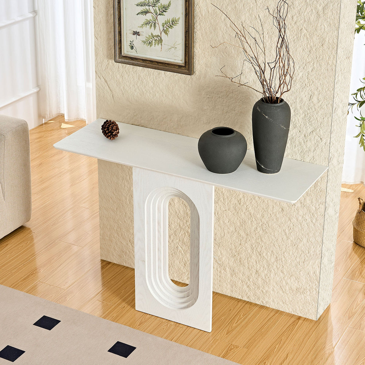 47.24 Inch Entryway Table with Unique Loopback Design - White or Walnut