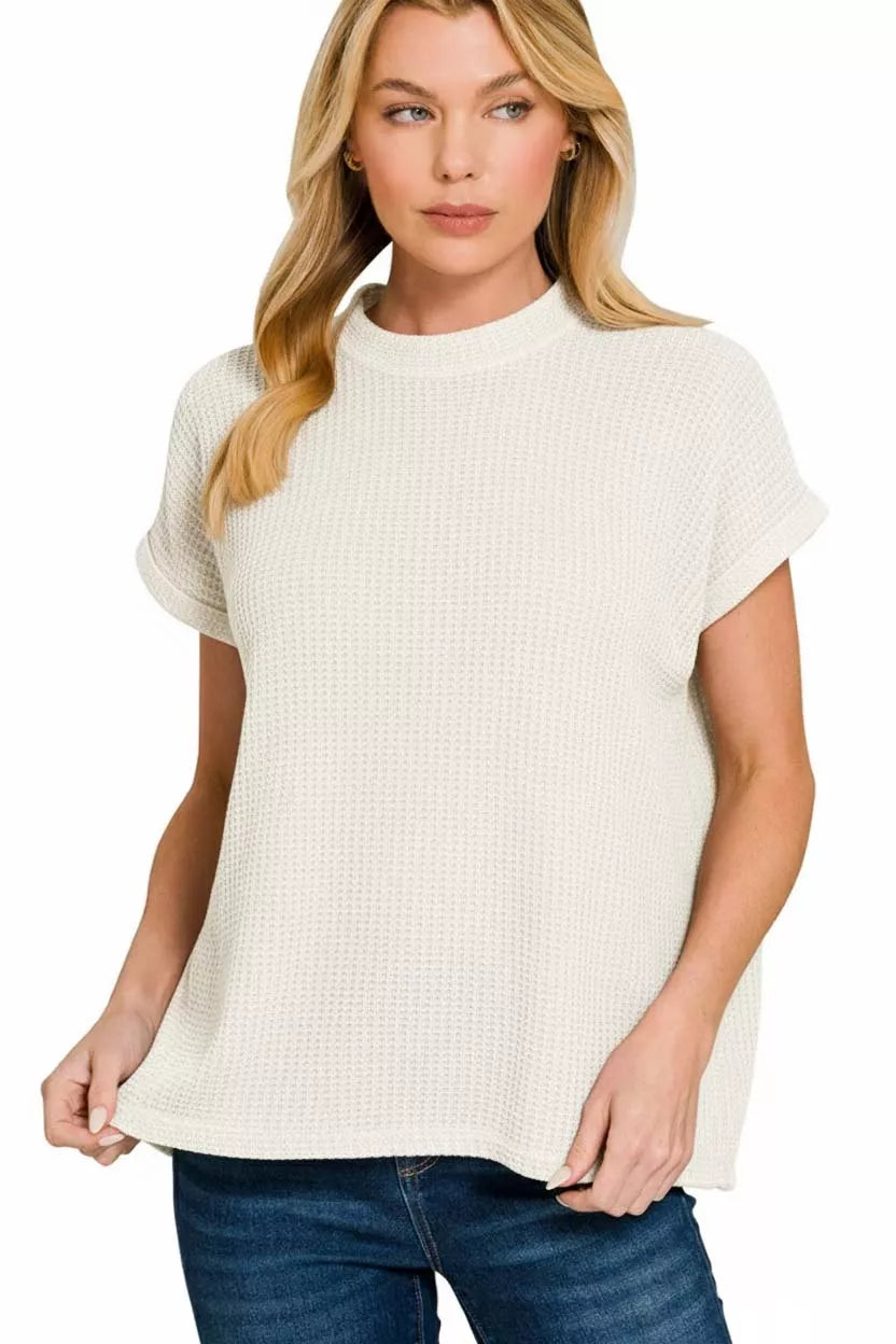 Zenana Chenille Waffle Cap Sleeve Sweater