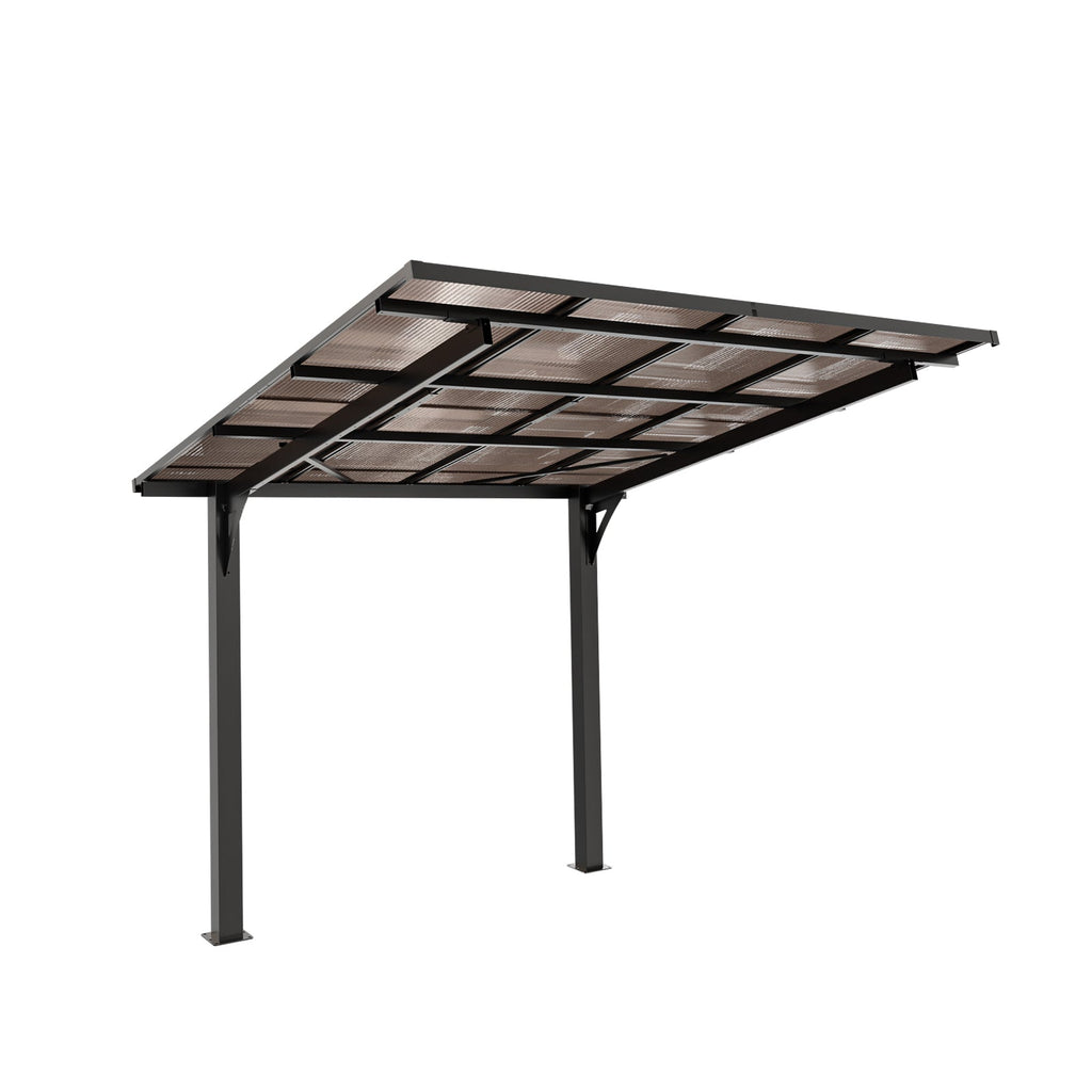 8x8FT Outdoor Carport with Galvanized Steel Frame and Sloped PC Roof - Black