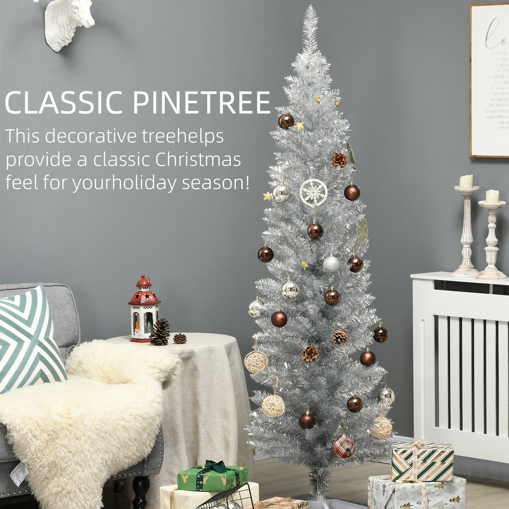 6' Artificial Pencil Christmas Tree with Slim Design - Silver, White, Black