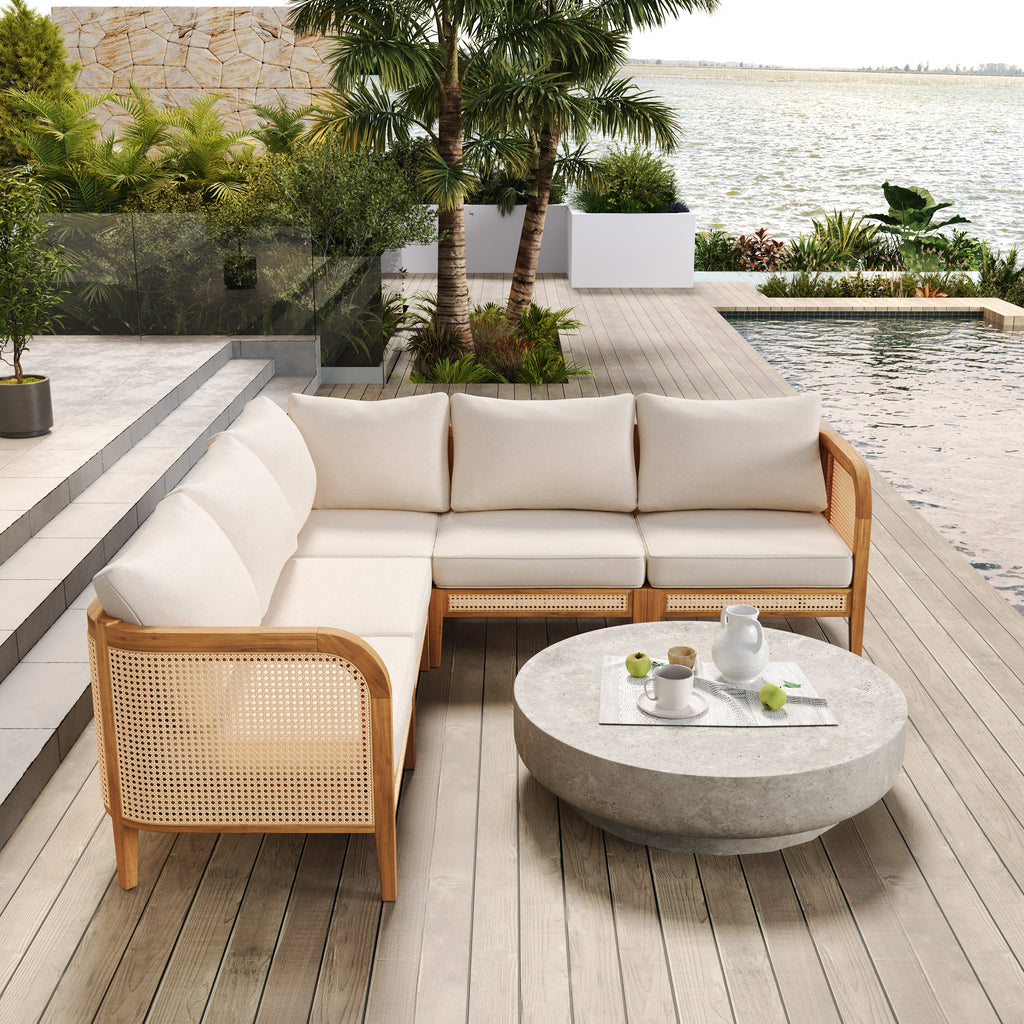 Kirkby Outdoor 5 Seater V-Shaped Acacia Wood Sofa with Cushions