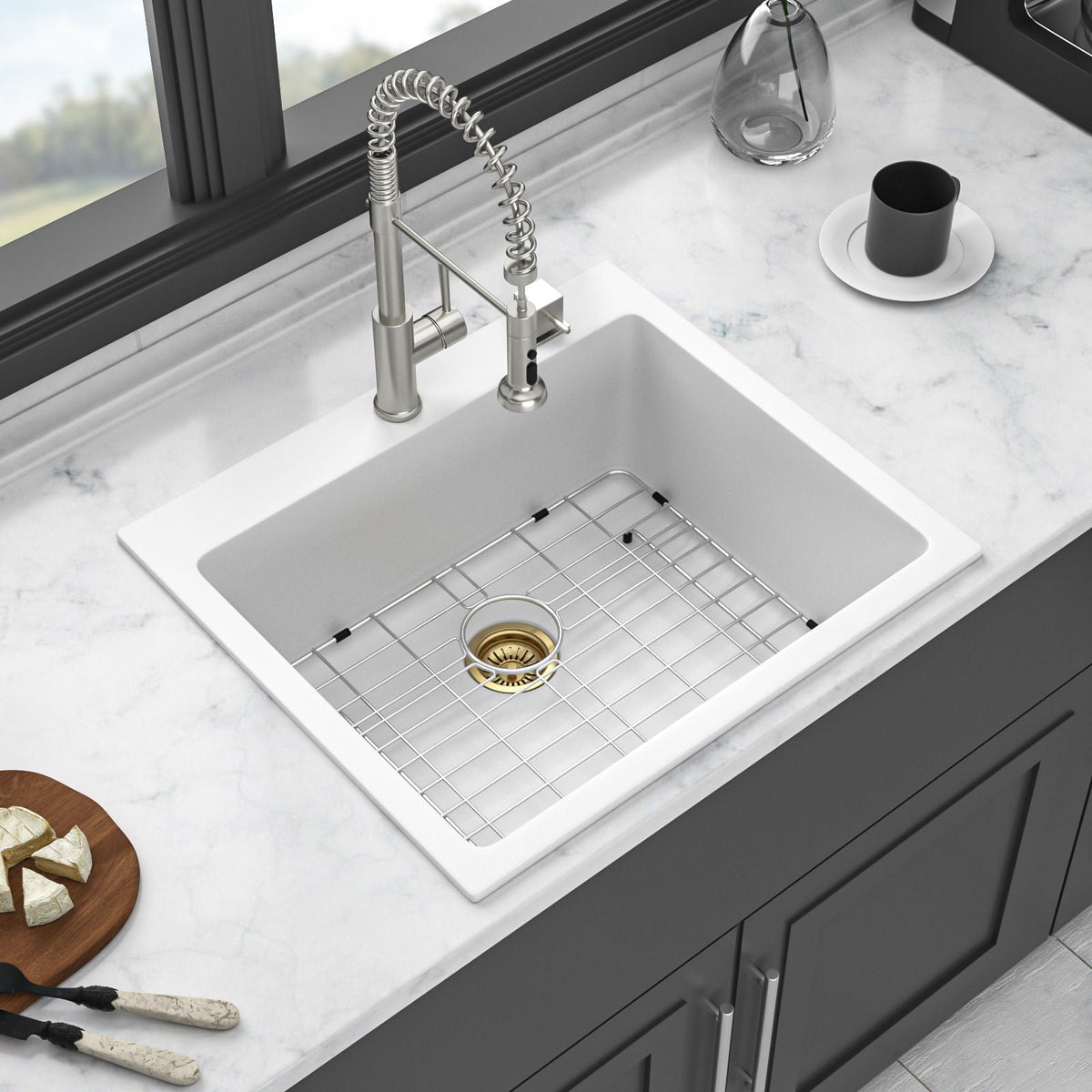 Quartz Kitchen Sink with Durable Design - Black or White