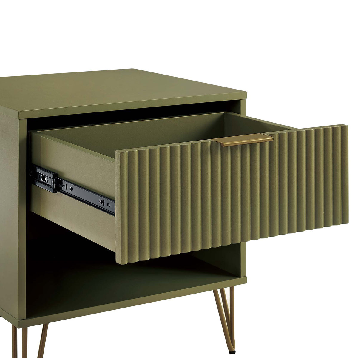 Modern Nightstand with Fluted Drawer and Metal Handles - Multiple Colors