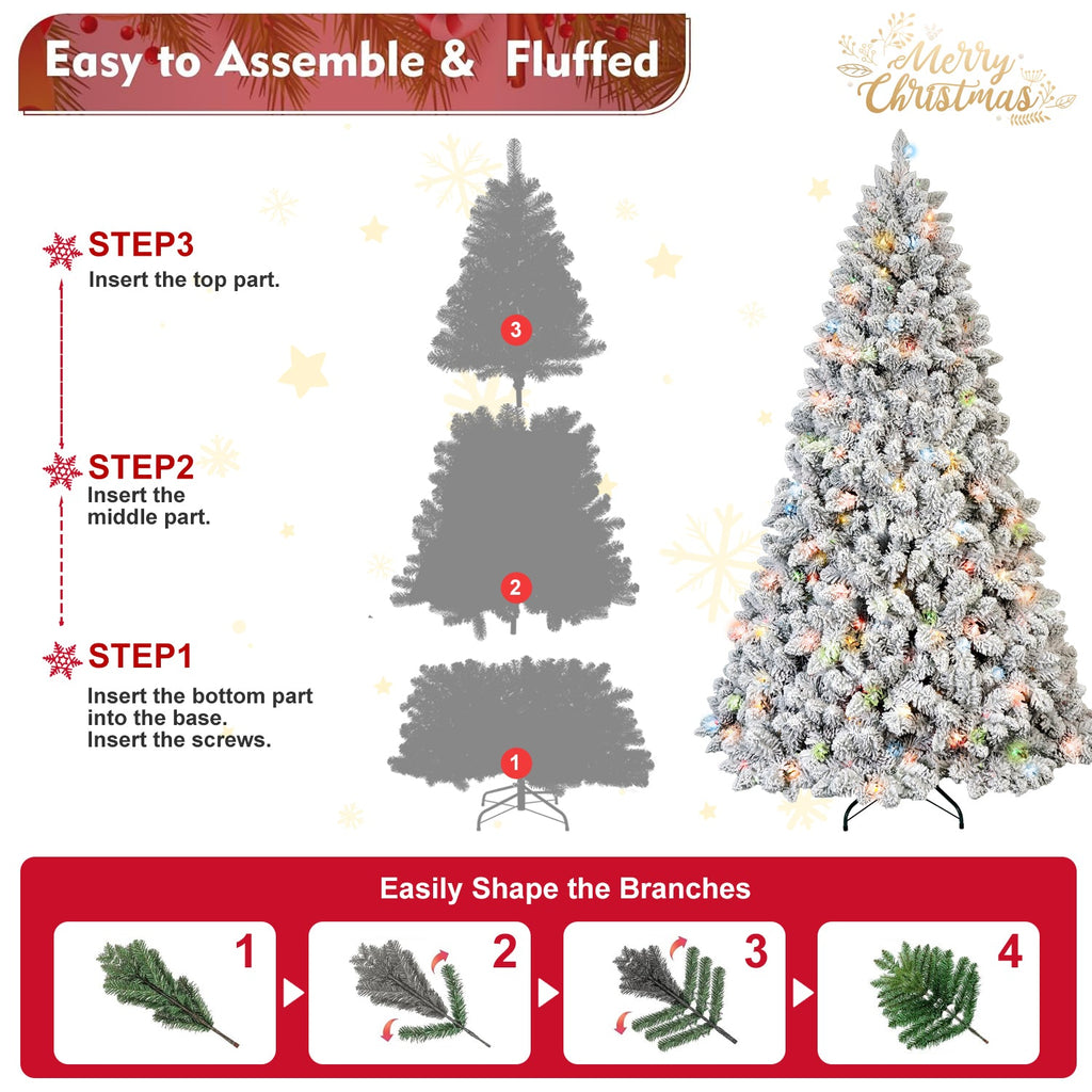 4Ft Flocked Christmas Tree with 150 Colorful UL Lights - White