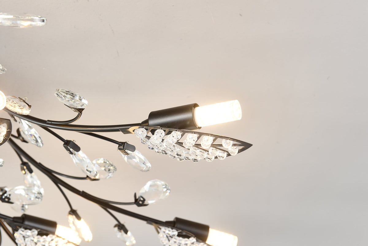 15-Light Chandelier with Crystal Accents - Matte Black