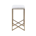 Ivory Backless Upholstered Counter Stool with Padded Seat - Bronze Base