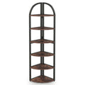 Tall 6 Tier Corner Shelf with Sturdy Metal Frame - Rustic Brown