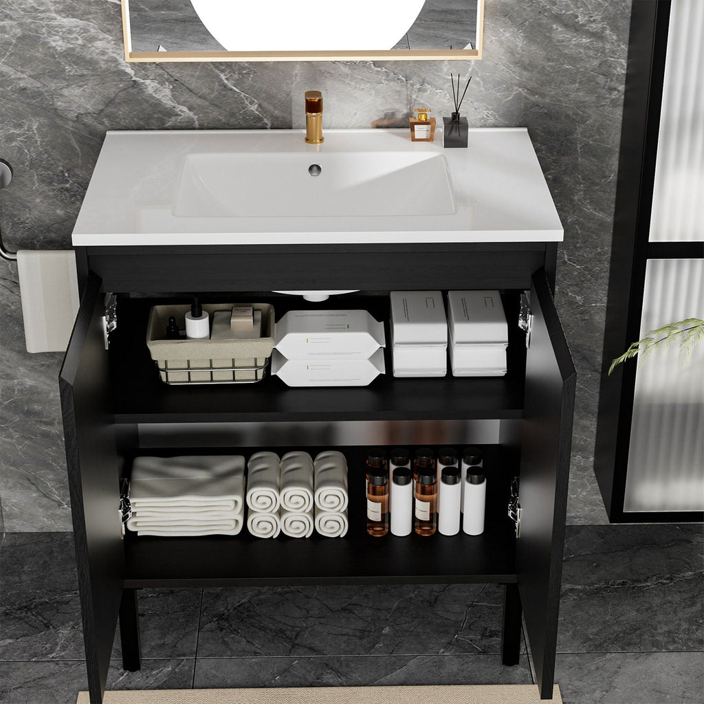 Bathroom Vanity With Ceramic Sink, Floor-Standing Design, Soft-Closing Drawers