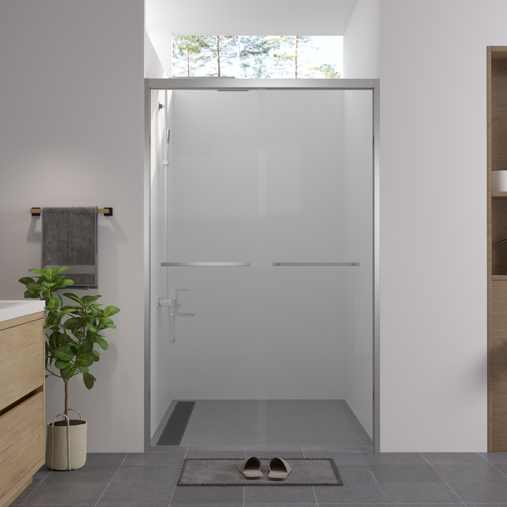 Premium Aluminum Frame Double Sliding Shower Door with Tempered Glass - Clear