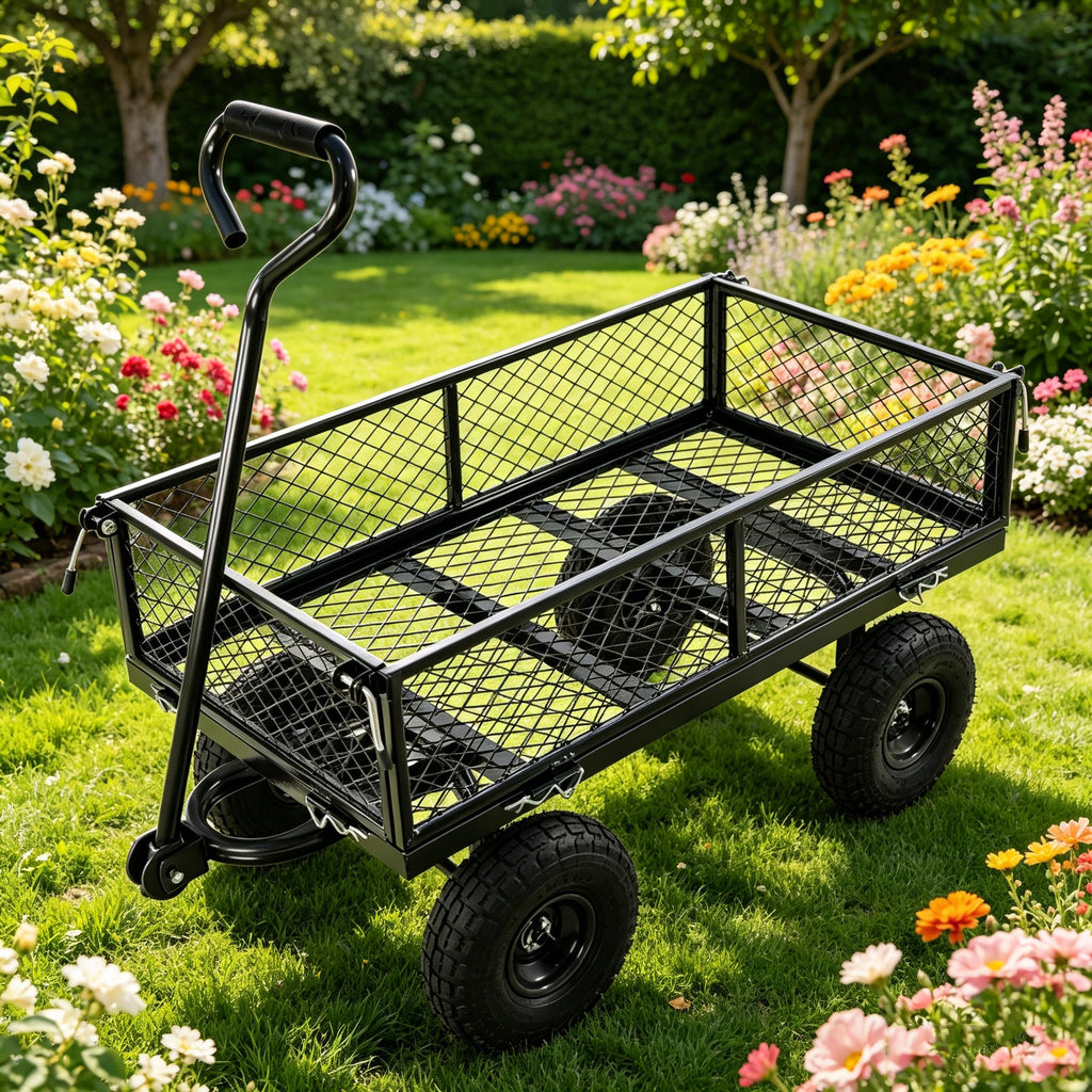 Durable Metal Garden Cart with Easy Firewood Transport - Black or Yellow