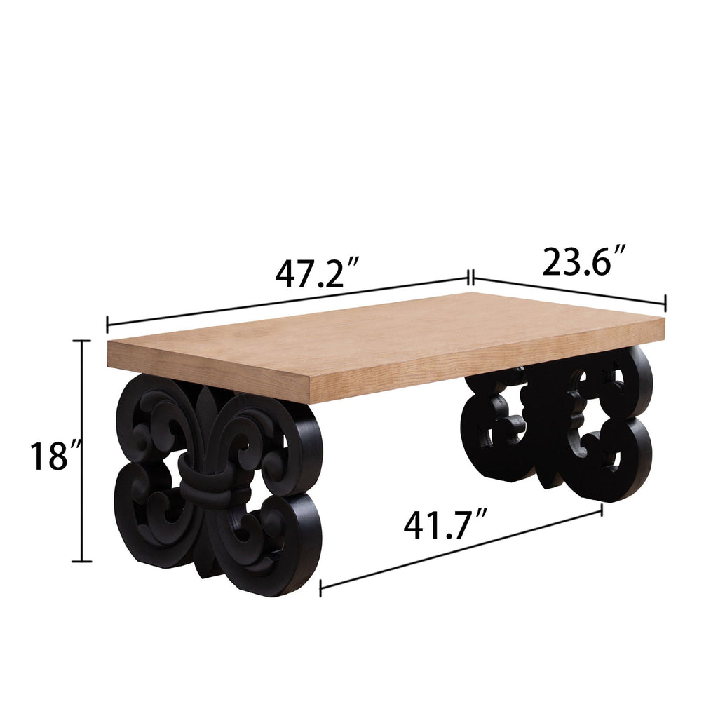 Ornate Scroll Base Coffee Table with Rectangular Top – Black or White