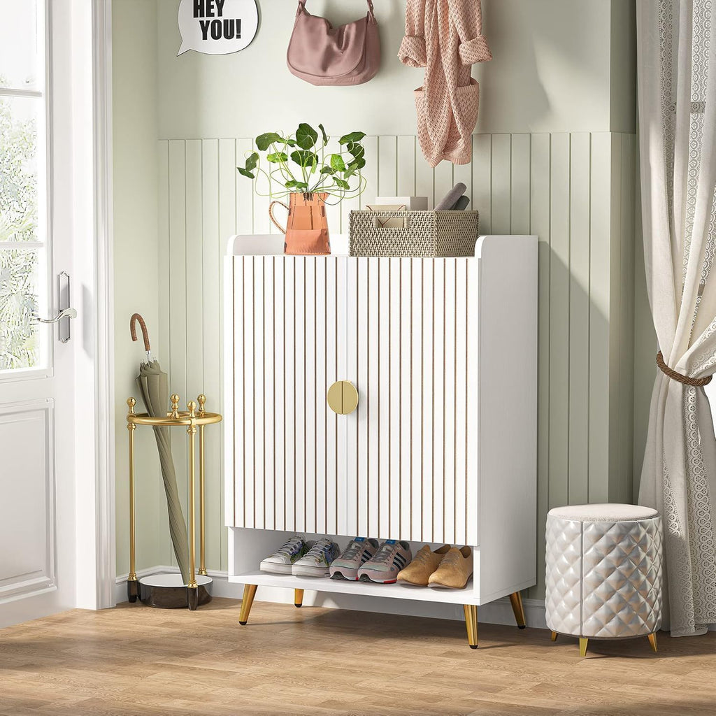 Shoe Cabinet With Doors, 7 Tier Storage Organizer with Adjustable Shelves - Dark Brown, Light Brown, or White