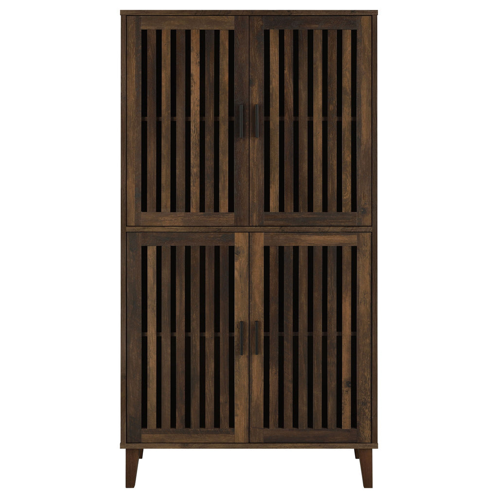 Tall Accent Cabinet with Slatted Doors - 4 Door - Brown