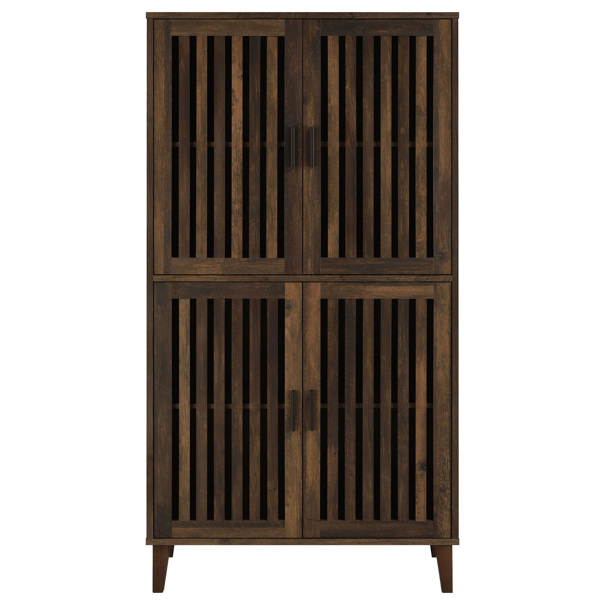 Tall Accent Cabinet with Slatted Doors - 4 Door - Brown