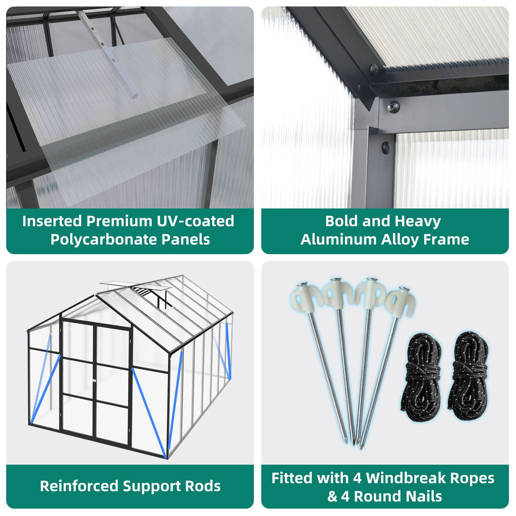 Gain Height Windproof Greenhouse with Heavy-Duty Frame - Black
