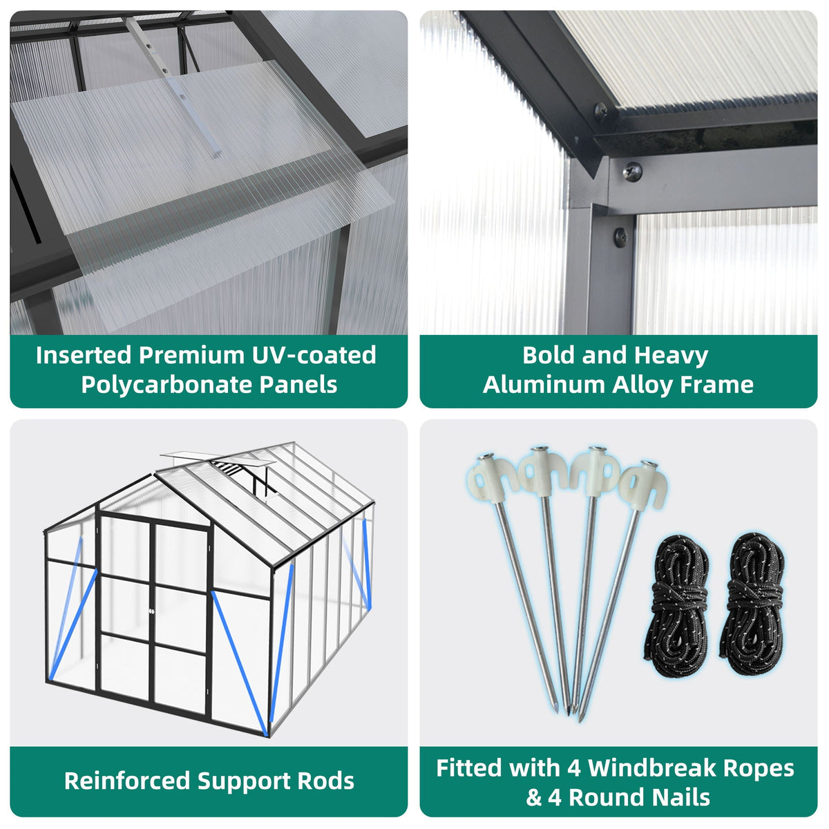 Gain Height Windproof Greenhouse with Heavy-Duty Frame - Black