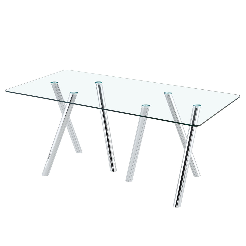 Dining Table with Transparent Tempered Glass Surface – Pearl Silver or Gold