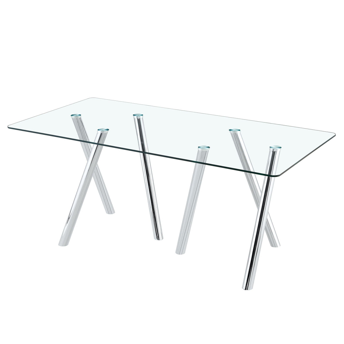 Dining Table with Transparent Tempered Glass Surface – Pearl Silver or Gold