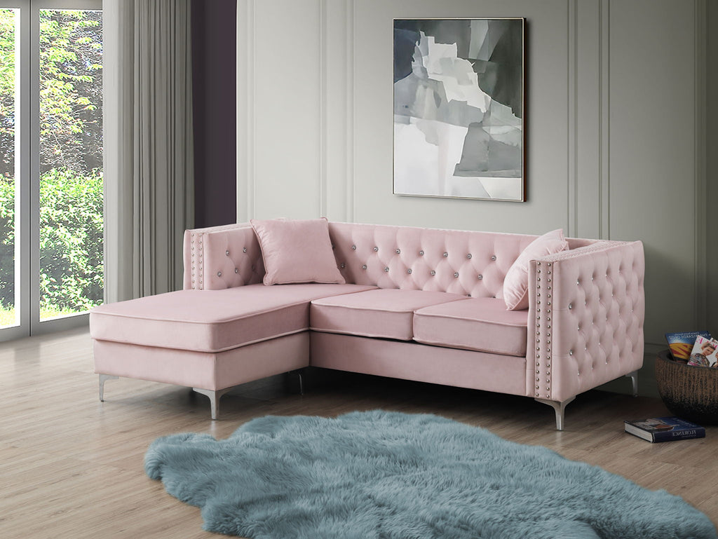 Sofa Chaise with Faux Jewel Tufting - Multiple Colors