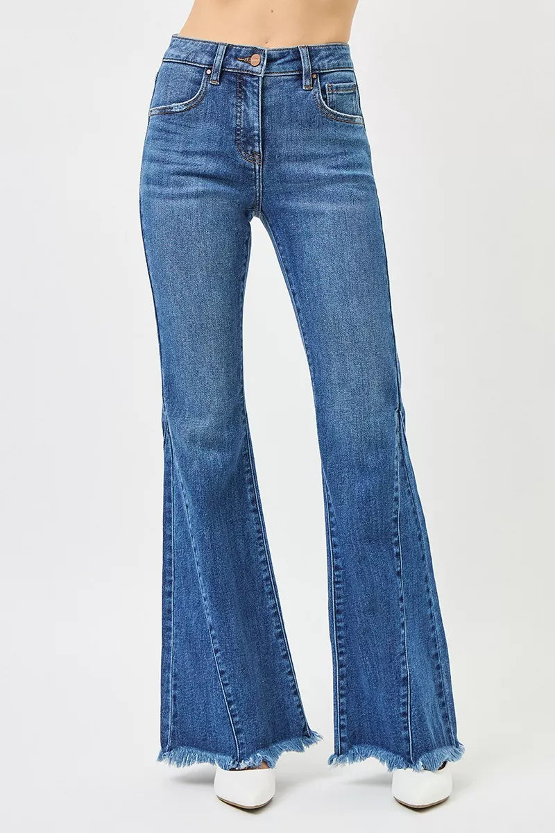 RISEN Mid Rise Flare Side Seam Detailing Jeans