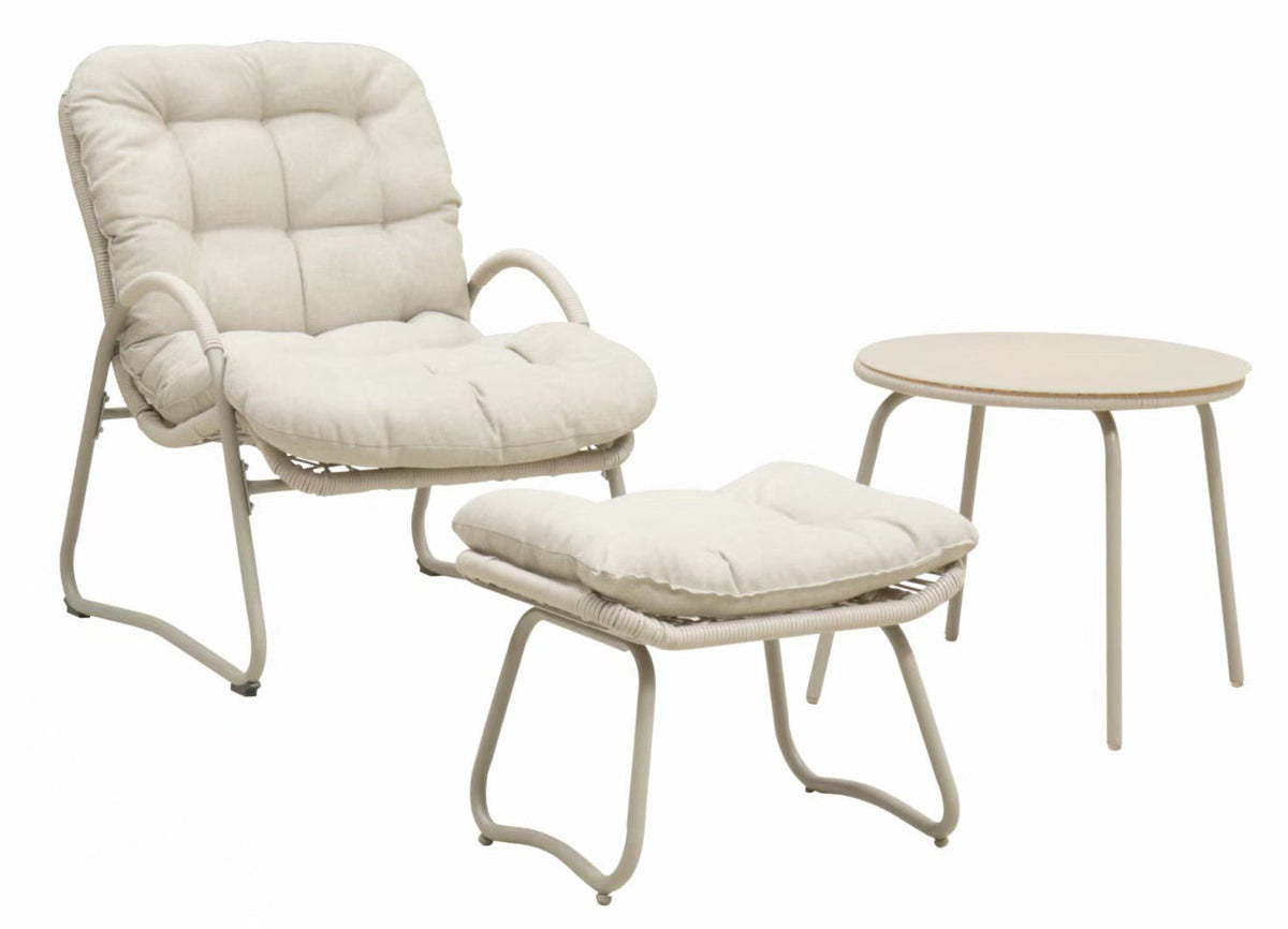 3-Piece Patio Furniture Set with Steel Frame - Off White