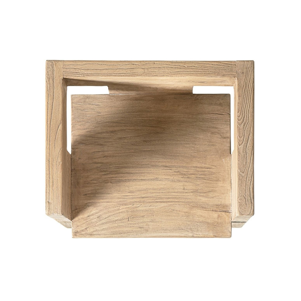 Sculptural Block Accent Chair with Reclaimed Elm Construction - Brown