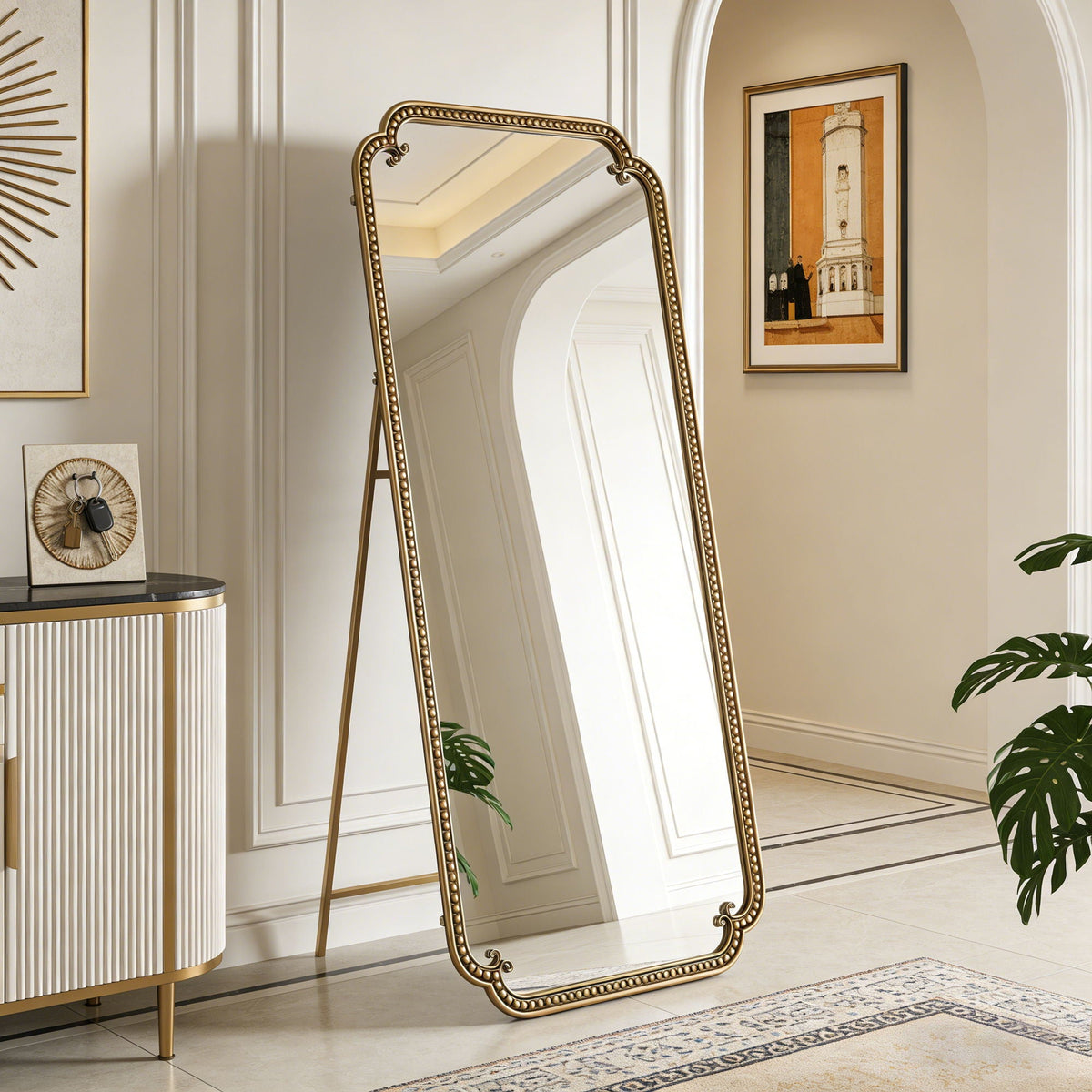 Full Length Mirror With Stand - Antique Gold Floor Mirror for Bedroom