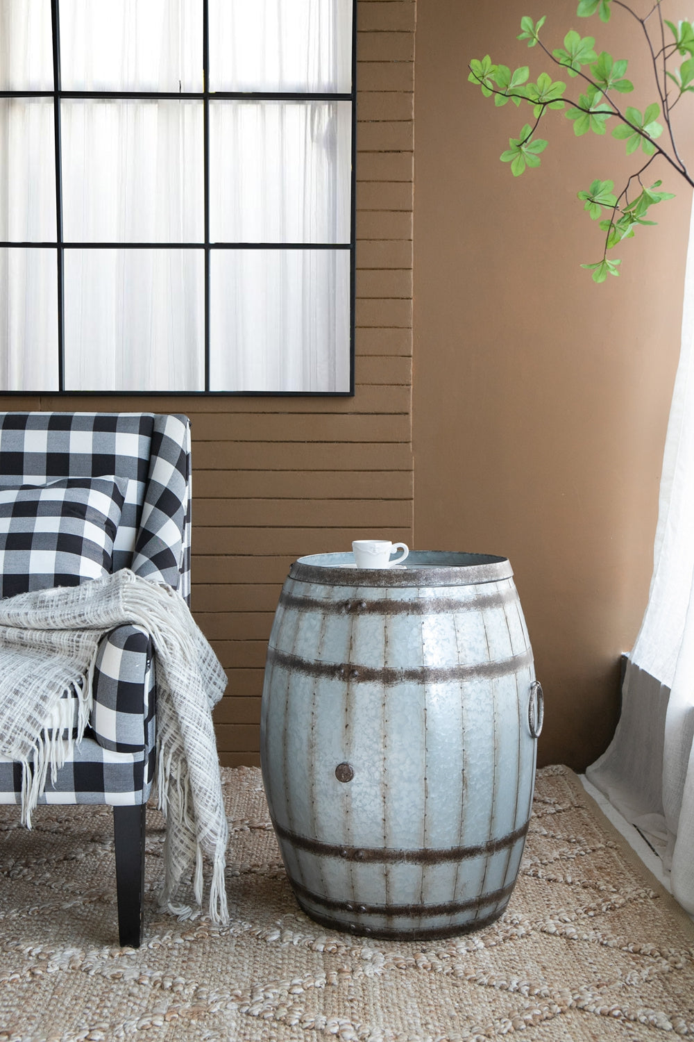 Galvanized Drum Side Table with Removable Lid - Gray