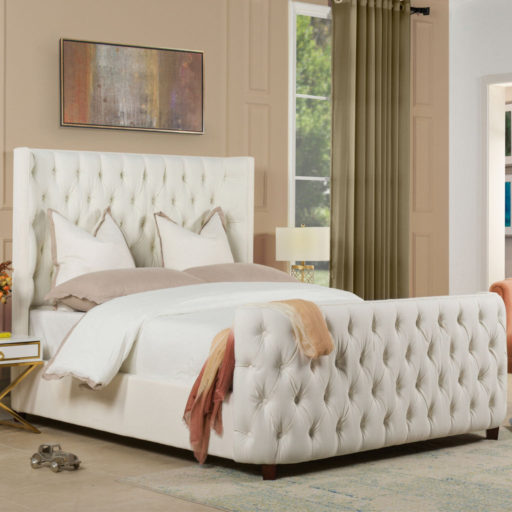 Tufted Panel Bed with Wingback Headboard and Footboard - Multiple Colors