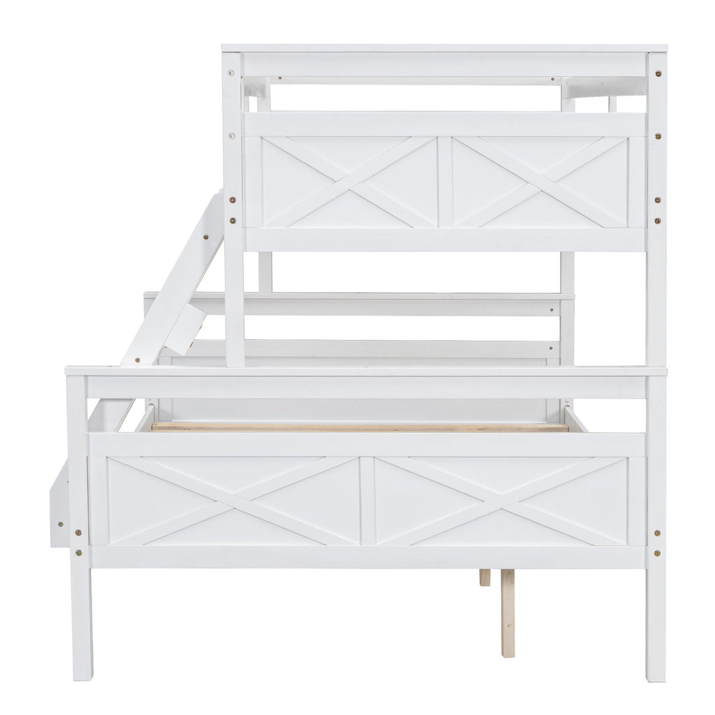Twin Over Full Bunk Bed with Ladder and Storage Options - White or Dark Gray