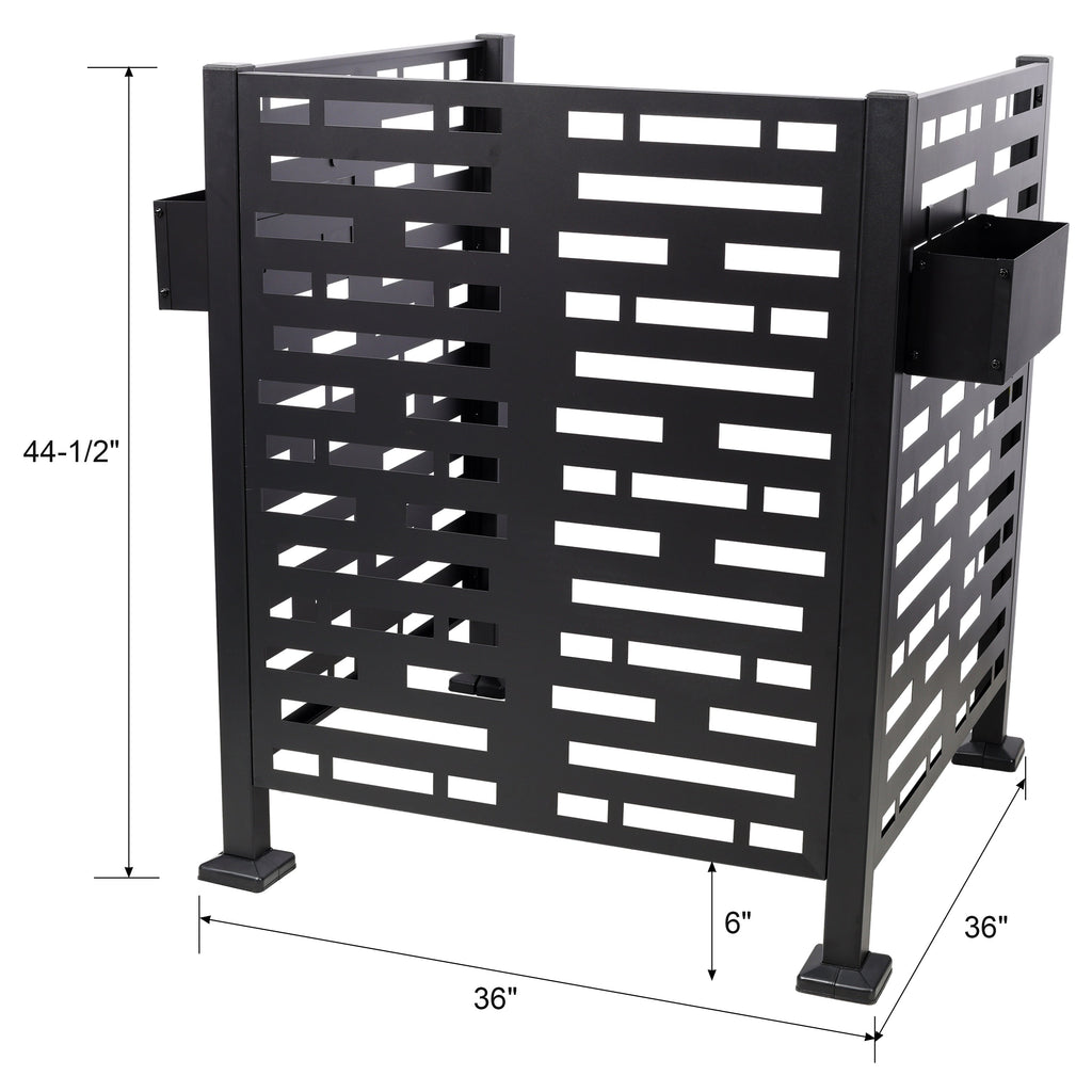 3x3 Ft Metal Air Conditioner Privacy Fence with Planter Boxes - Black
