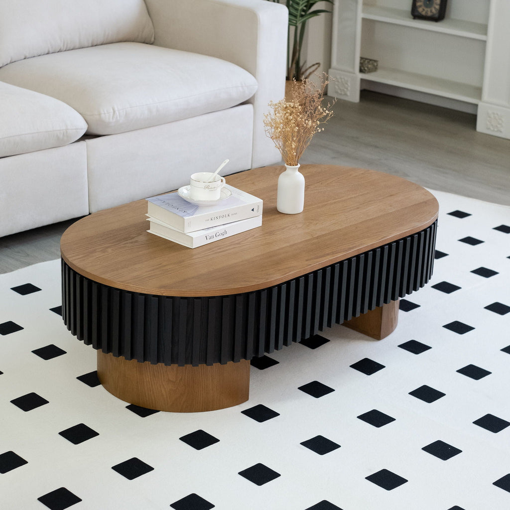 Elliptical Living Room Coffee Table with Hidden Storage and Removable Tabletop - Black or Light Brown