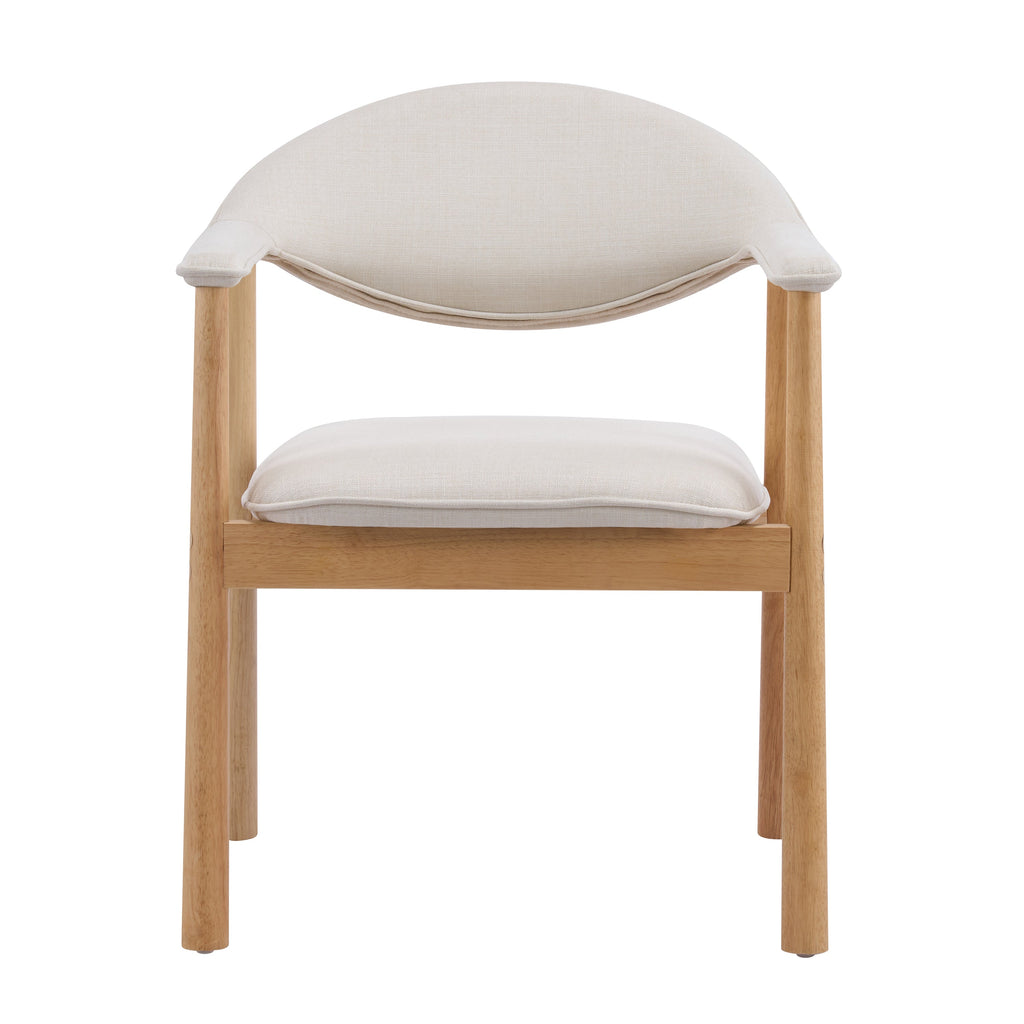 Upholstered Dining Chairs with Curved Back - Fabric and Rubber Wood - Beige or Natural