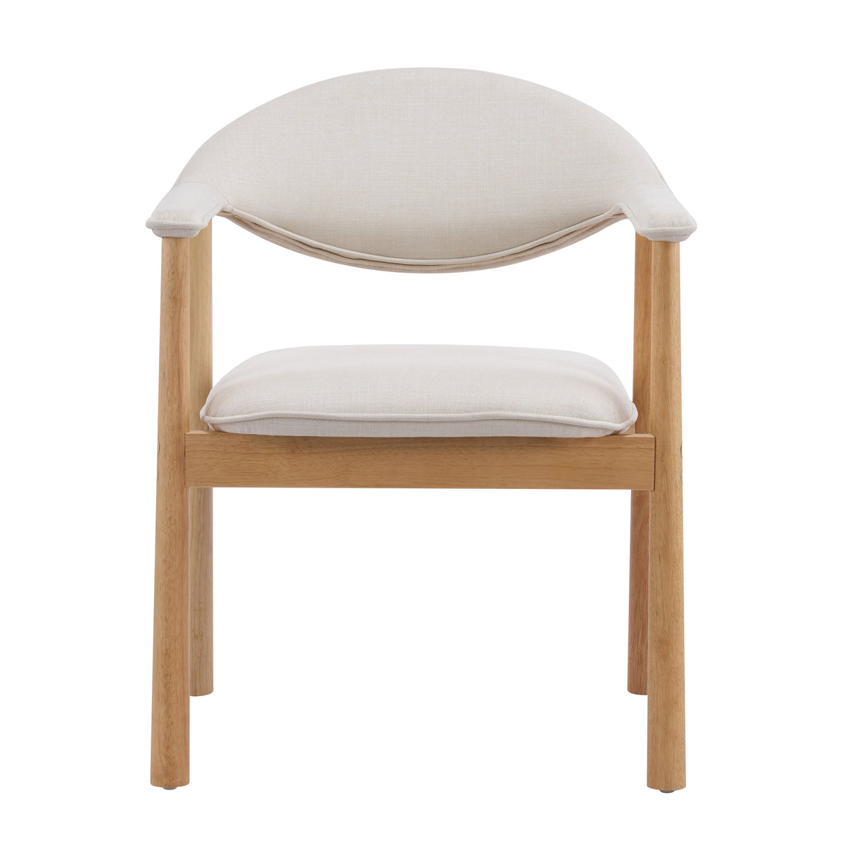 Upholstered Dining Chairs with Curved Back - Fabric and Rubber Wood - Beige or Natural