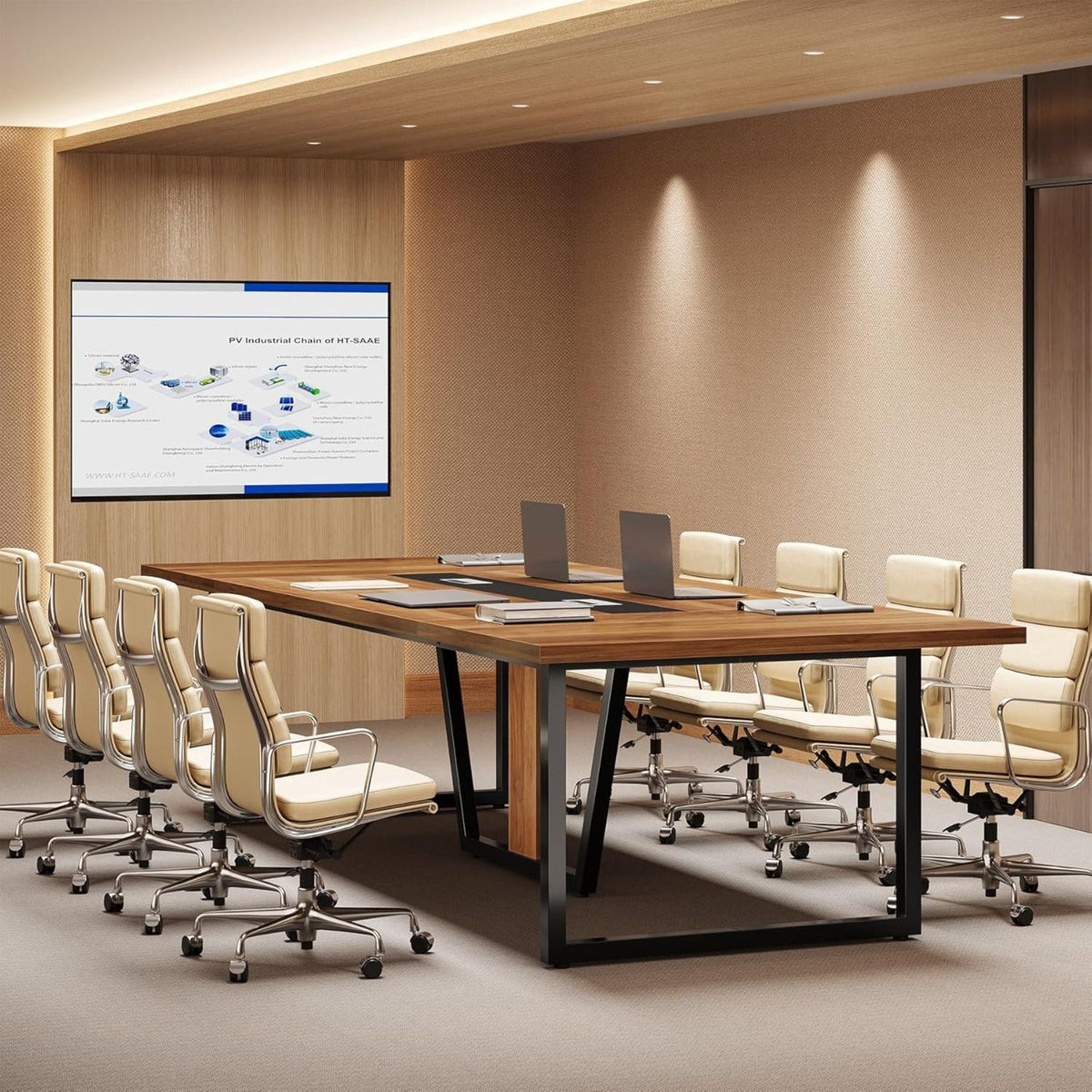 Conference Table for 8–10 People with Cable Management - Brown / Black