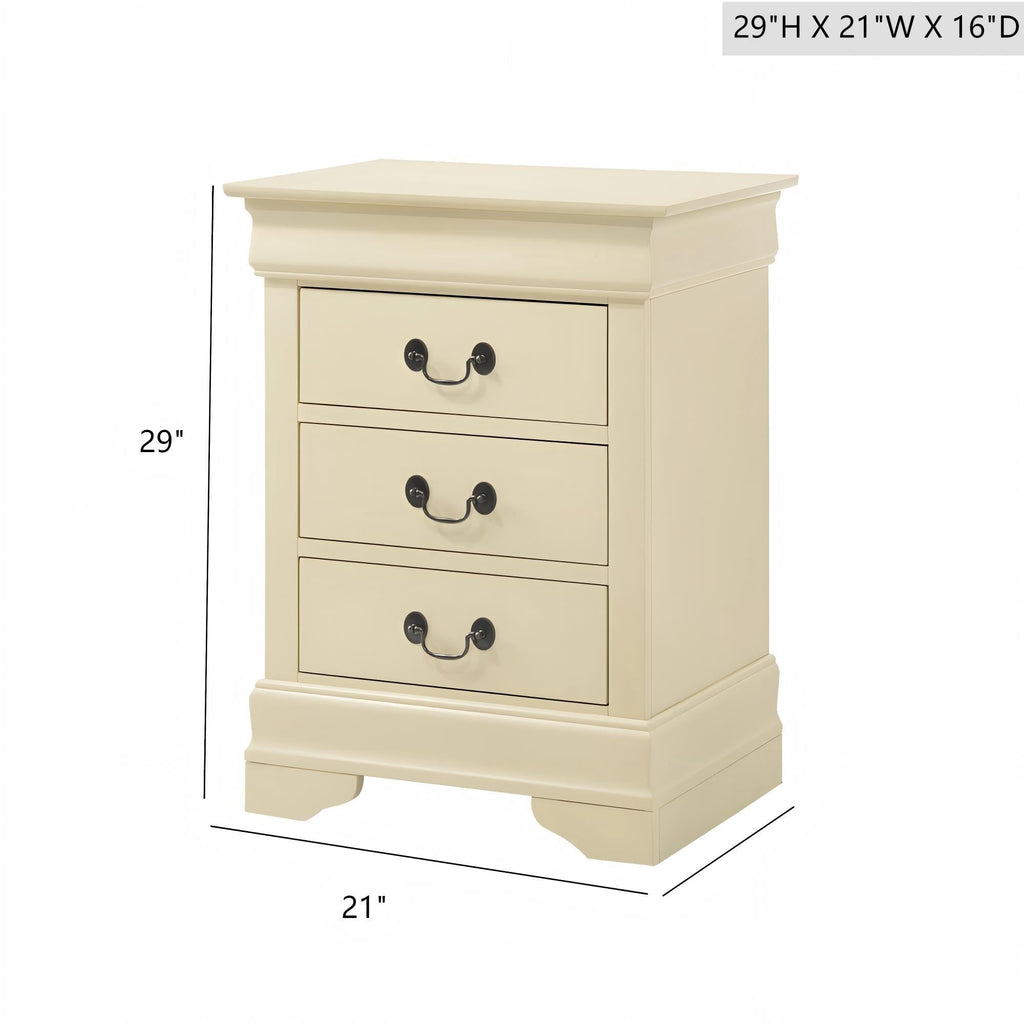 Louis Phillipe Wood Nightstand with Storage Drawers - Multiple Colors