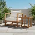 Acacia Wood Lounge Chair with Cushions & Cross-Stretcher Side Table Set