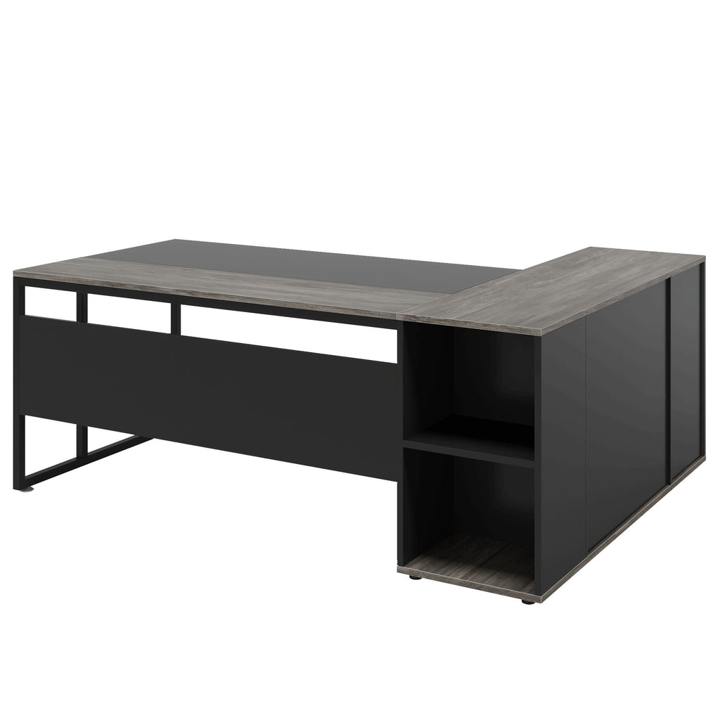 L-Shaped Executive Desk with Cabinet Storage - Dark Gray or Black