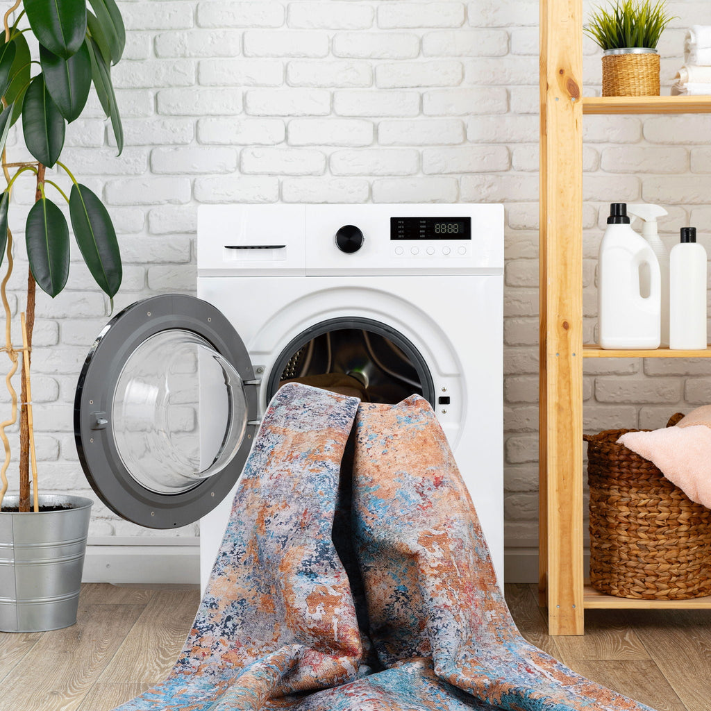 Machine Washable Area Rug with Low Pile - Light Blue, Gray, or Black