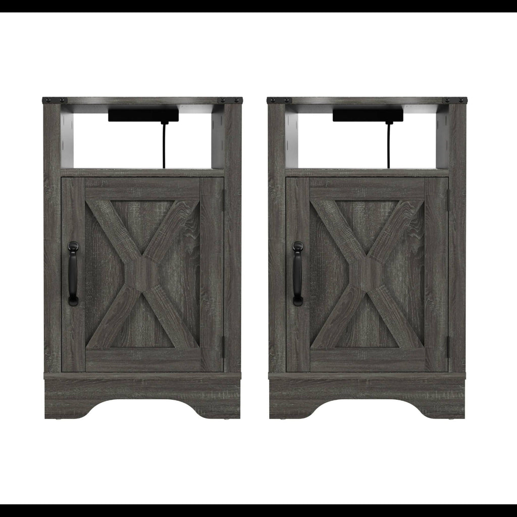 Farmhouse Nightstand with Charging Station & Storage - Multiple Colors